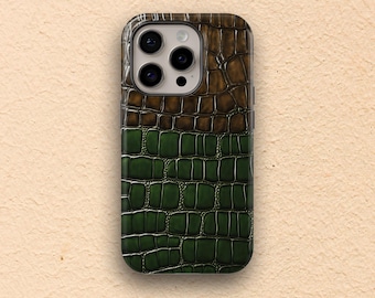 Green-Brown Crocodile Faux Leather Print Phone Case: iPhone, Samsung, Pixel