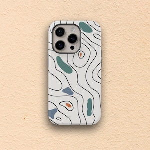 Étui de téléphone topographique, conception de lignes de carte minimaliste, étui blanc noir vert, étui pour iPhone, étui Samsung, lignes de contour de montagne, étui simple