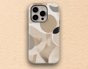 Formas abstractas, funda marrón claro, funda sencilla en tonos pastel marrón, funda para Samsung, funda para iPhone 16, 15, 14 y 13, funda estética.
