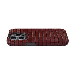 Dark Red Bordeaux Crocodile Faux Leather Phone Case, Luxury Textured Cover for iPhone, Samsung, Google Pixel, red leather phone case, dark red phone case, Bordeaux phone case, faux leather case, crocodile phone case, luxury phone case, textured phone cover, shockproof case, stylish phone case, iPhone case, Samsung case, Google Pixel case, unique phone case, handmade phone cover, durable case, elegant phone case, premium phone case, fashion phone case, leather skin phone case,