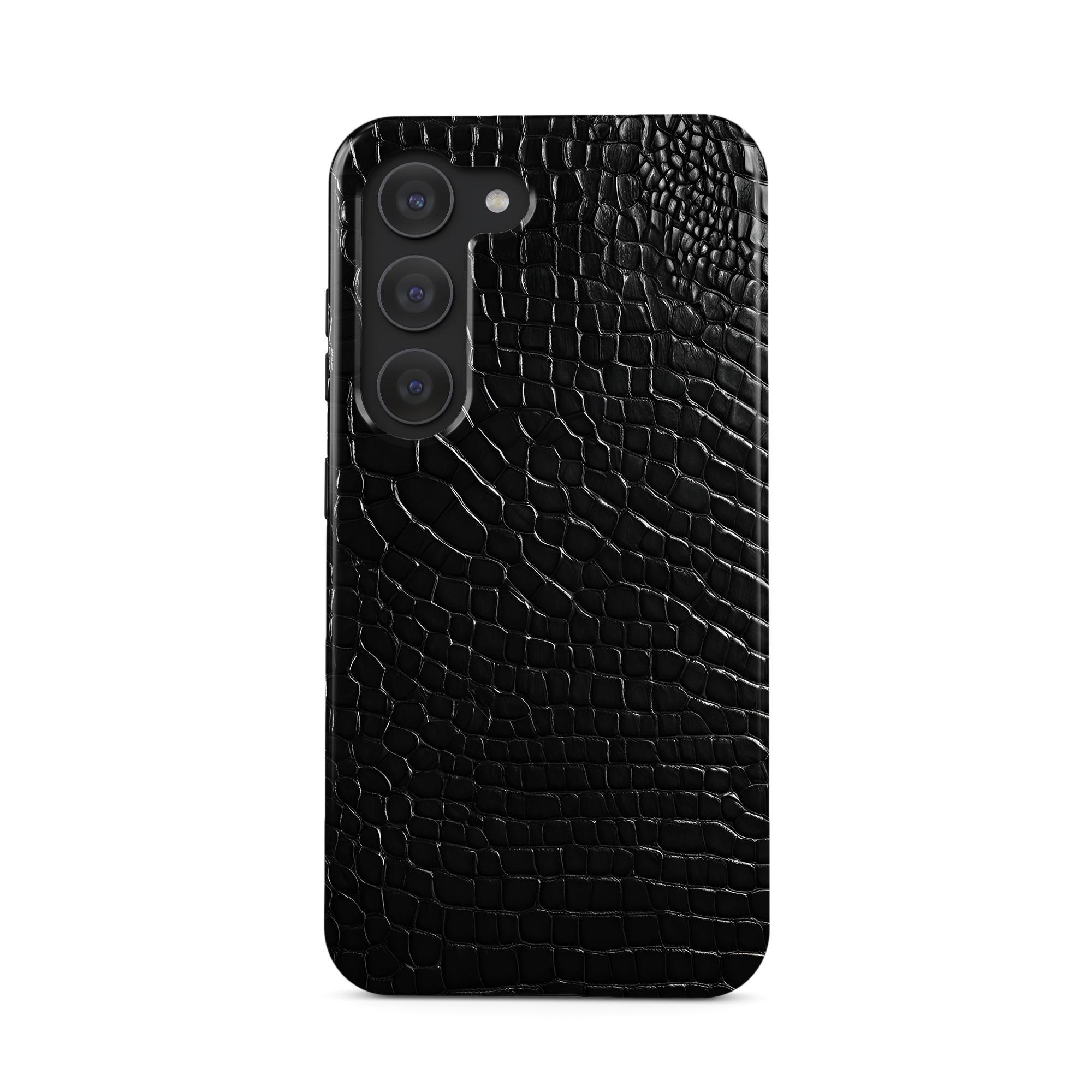 ブラッククロコダイルフェイクレザープリントの携帯電話ケース、iPhone