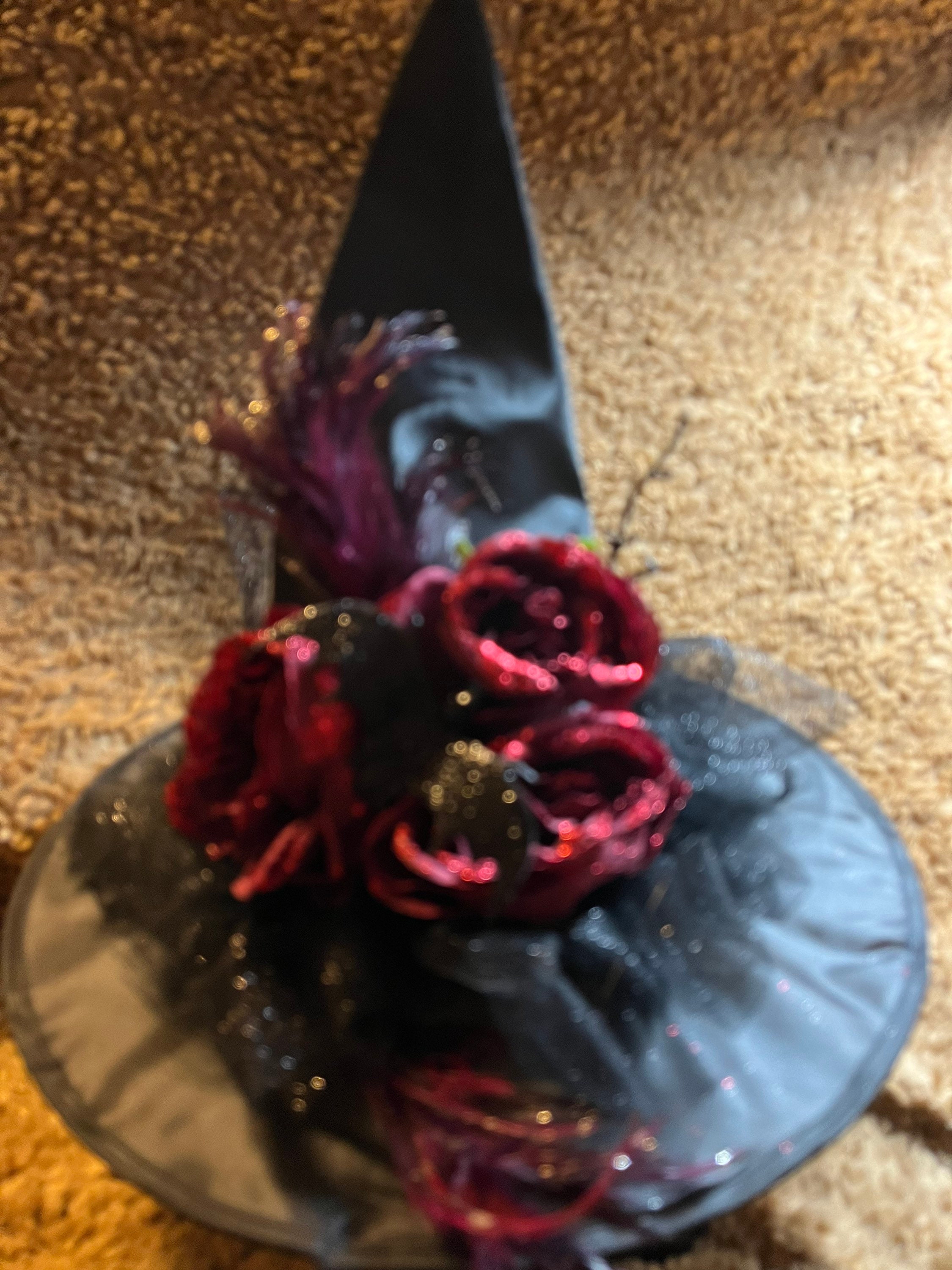 Burgundy Flower Witch Hat - Etsy display picture 1