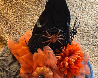 Orange pumpkin witch hat