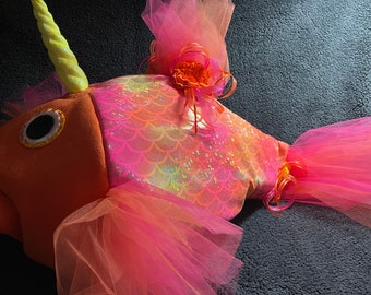 Orange unicorn fish head costume