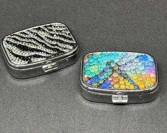 Pastillero de cristal: estilo cebra o mosaico, elegante accesorio de viaje