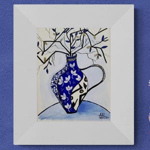 Original/Vaso Azul/Papelão/Tamanho 14x11 polegadas com cartão/Sem Moldura/Frete GRÁTIS/Digital e Impressões disponíveis