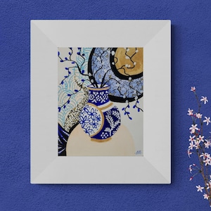 Original/Vaso Azul/Papelão/Tamanho 14x11 polegadas com cartão/Sem Moldura/Frete GRÁTIS/Digital e Impressões disponíveis