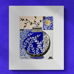 Original/Vaso Azul/Papelão/Tamanho 14x11 polegadas com cartão/Sem Moldura/Frete GRÁTIS/Digital e Impressões disponíveis