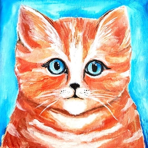 Orange Cat/Original Miniature painting on stretched canvas/Size 6x6 inches/Ready to hang