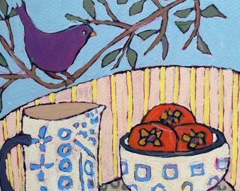 Original art of a bird on 8x8 paper , mixed media by Maria Avila