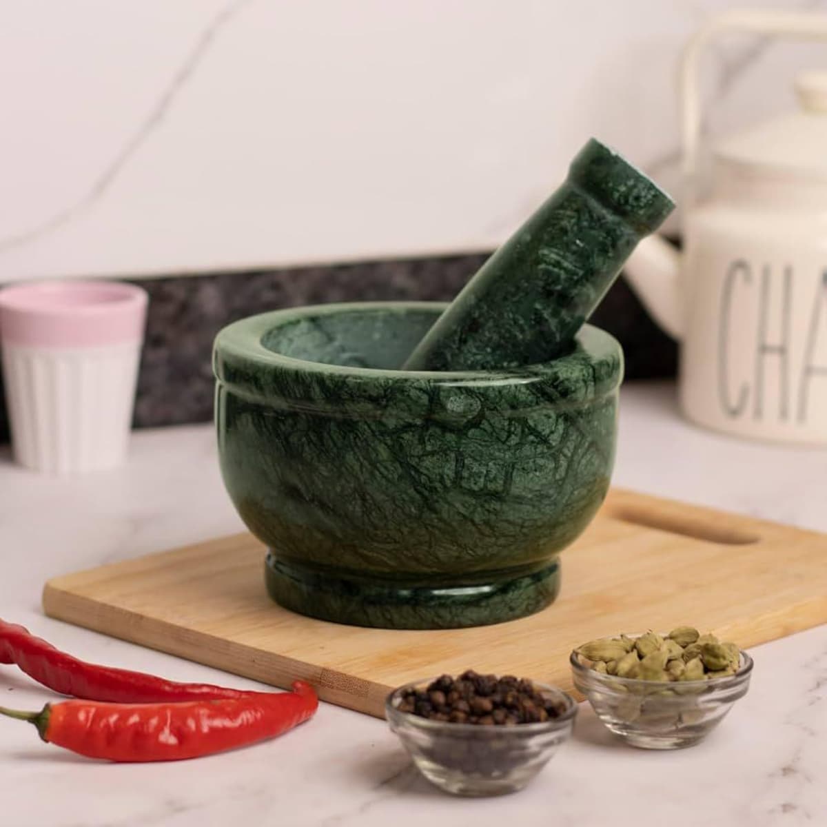 Handmade Green Marble Mortar and Pestle Set: Indian Spice Grinder - Etsy