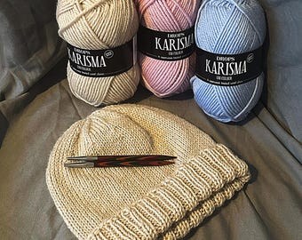 リブ編みベビービーニーの編み図