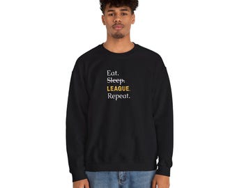 Gamer Sweatshirt, League of Legends Rundhalsausschnitt, Eat Sleep Game Rapport, Esports Shirt, Unisex Baumwollshirt, Gaming Bekleidung