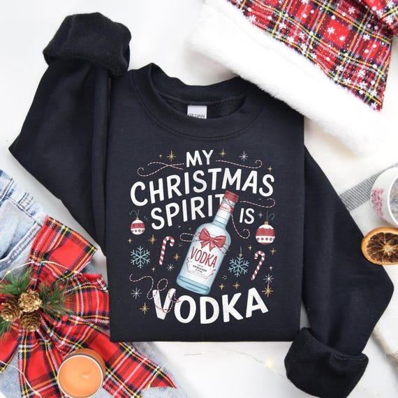 Vodka T Shirt, Funny Christmas Shirt, Xmas Tee, Drinking T-shirt, Full of Christmas Spirit Tee, Xmas Party T-Shirt, Xmas Vodka Tee, D093