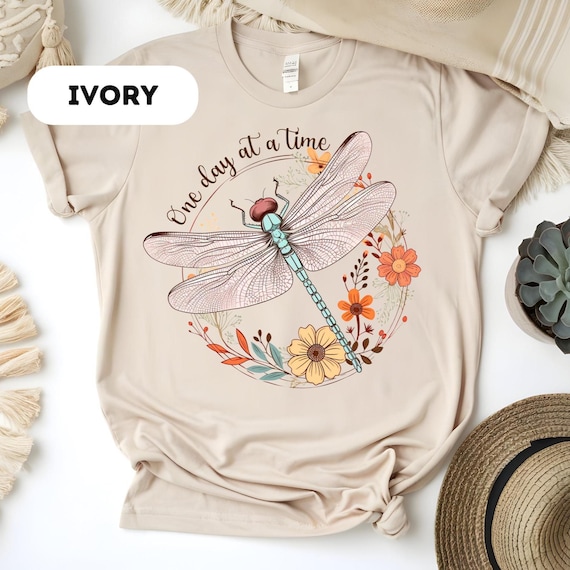 Comfort Colors®, One Day At A Time Shirt, Cute Hearts Shirt, Mental Health Awareness Shirt, Inspirational Shirt, Gift For Her,Dragonfly,D388