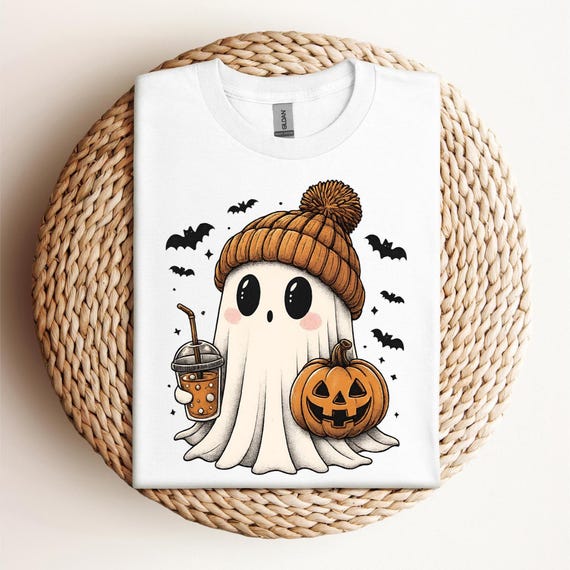 Cute Coffee Drink Ghost Shirt, Coffee Lover Ghost Shirt, Halloween Ghost Shirt, Pumpkin Coffee Shirt, Coffee Lover Gift, D357