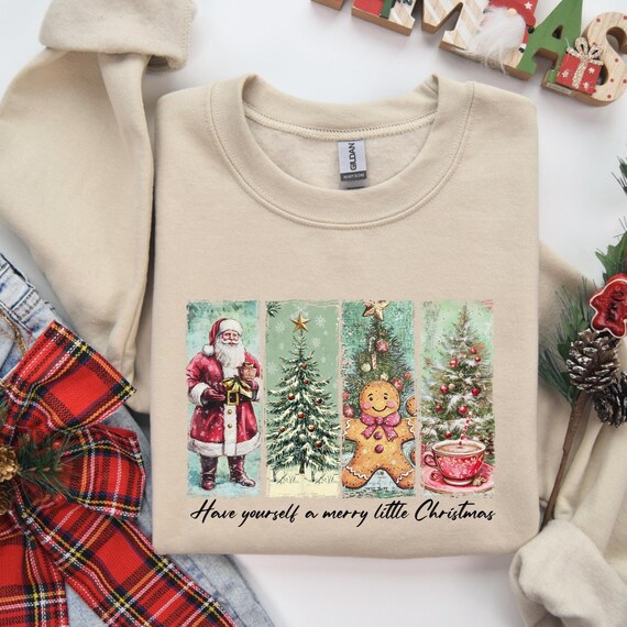 Have Yourself A Merry Little Christmas T-shirt, Retro Christmas, Vintage Christmas, Santa Claus Tee, Christmas Gingerbread Hot Cocoa, D041