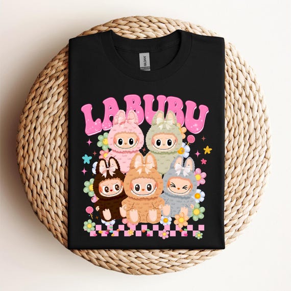 Labubu Kids Tee, Cute Cartoon Dolls Graphic Tee, Kawaii Labubu Characters T-Shirt, Colorful Anime Chibi Style Shirt, Gift For Boys Kids,D251