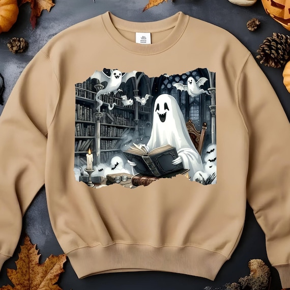 Retro Ghost Reading Books Sweatshirt, Librarian Ghost Halloween, Halloween Teacher Sweatshirt, Halloween Tee, Teacher Gift, Boo School, D337