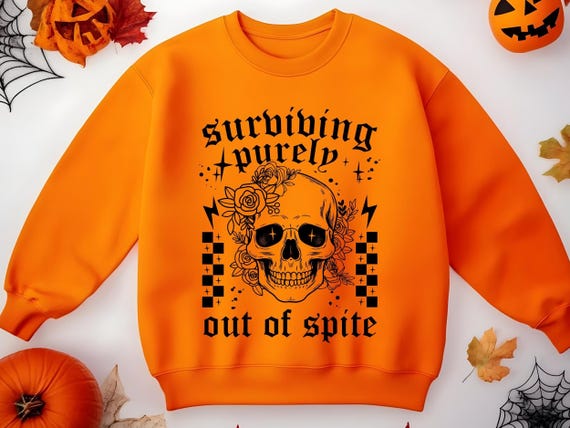 Surviving Purely Out Of Spite Comfort Shirt, Funny Goth Celestial Skeleton and Bats Tee, Bat Lover Gothic Boho Tee, Celestial Woman Tee,D271