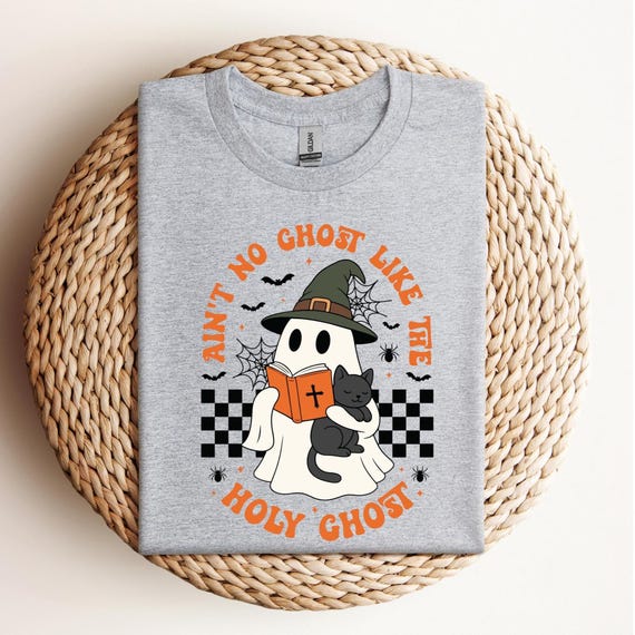 Funny Christian Shirt Gift for Christian, Cute Ghost Catholic Shirt, Ghost with Bible Shirt,Retro Christian Apparel Shirt, Graphic tee, D480