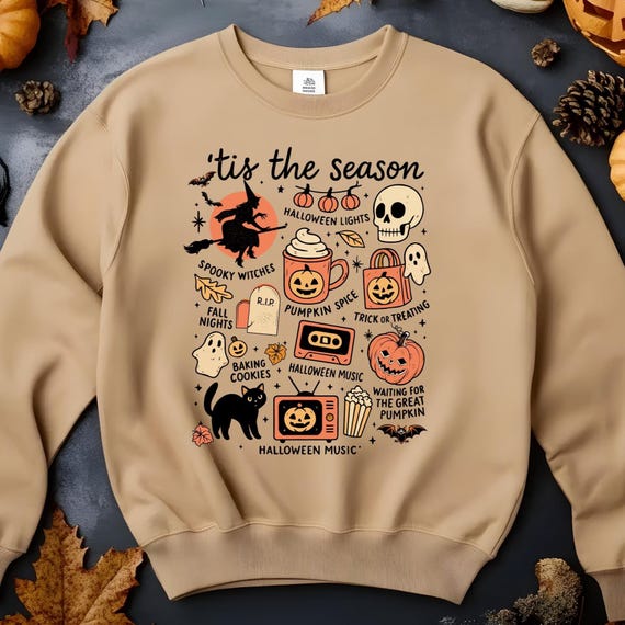 Tis' the Season, Retro Halloween Aesthetic, Women's Halloween Shirt, Pumpkin Witch Graphic Tee, Retro Halloween Shirt, Pumpkin Tee, D312