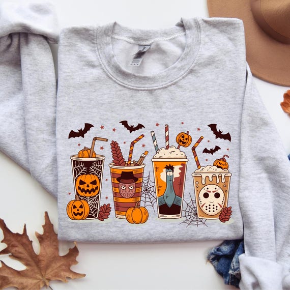 Skeleton Coffee Cups Sweatshirt, Coffee Cups Tee, Skull Coffee Cup Sweatshirt, Skeleton Halloween Sweatshirt, Coffee Lover Sweatshirt, D362