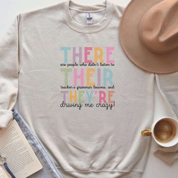 English Teacher Shirt, There They're Their Shirt, Grammar Teacher Shirts, English Teacher Gifts, Funny Grammar Shirts, D300