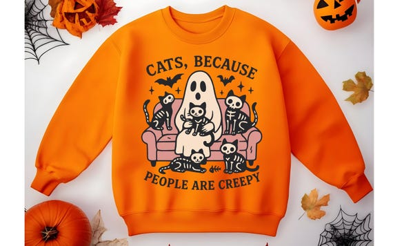 Halloween Cute Ghost Pumpkin Cat Shirt, Cute Ghost Shirt, Retro Ghost Tee, Women's Halloween Shirt, Fall Spooky Cat shirt, D225