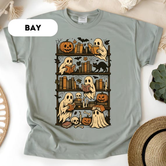Comfort Colors®,Ghost Book Reader Shirt,Halloween Library Tee,Halloween Reading Tee,Book Lover Gift,Skeleton Book Club,Reading Girl Tee,D338