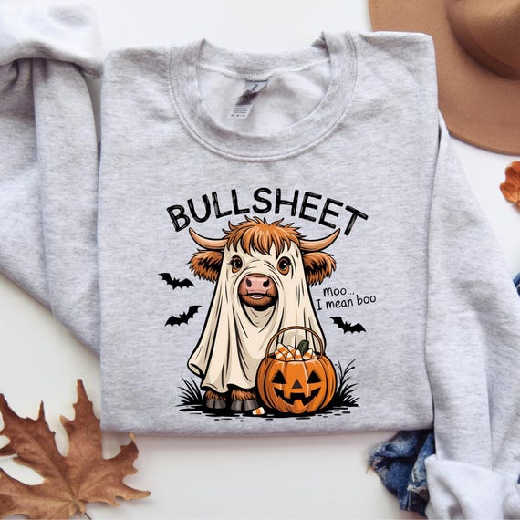 Bull Sheet Sweatshirt, Halloween Ghost Cow Sweatshirt, Trick or Treat Shirt, Spooky Cow Sweater, Halloween Gifts, Ghost Sweatshirt, D228