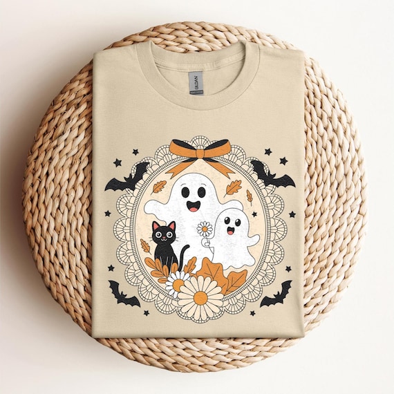 Fall Ghost Sweatshirt, Floral Ghost Shirt, Halloween Ghost Sweatshirt, Flower Halloween Shirt, Fall Sweater, Cute Ghost with Bows, D326