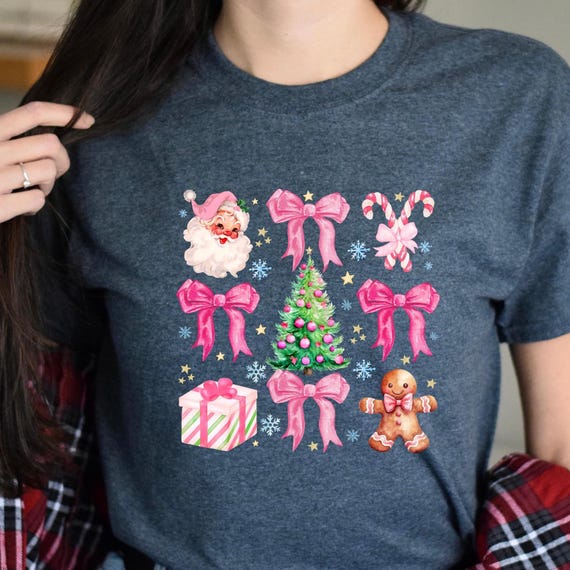Coquette Bow, Coquette Pink Bow, Pink Coquette Bow, Pink Christmas, Coquette Christmas Bow Holiday, Santa Shirt, Pink Santa Bow, D007