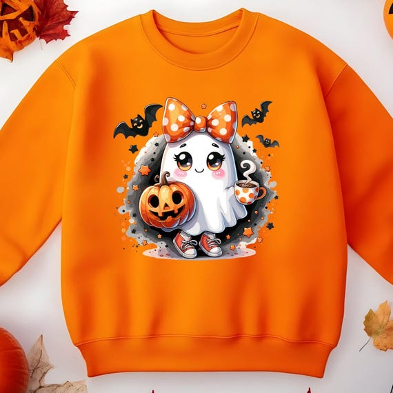 Ghost Halloween Sweatshirt, Womens Halloween Shirt, Halloween Party Shirt, Fall Sweatshirt, Halloween Gift, Halloween Shirt, Cute Ghost,D346