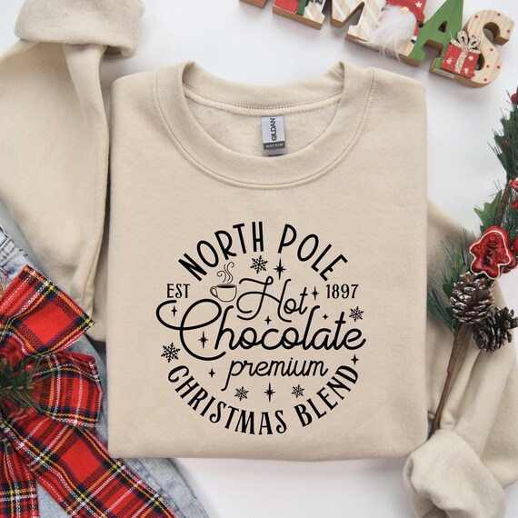 North Pole Hot Chocolate Shirt, Coffee Lover Shirt, Hot Chocolate Shirt, Hot Cocoa Xmas Shirt, Cute Christmas Shirt, Christmas Gift, D044