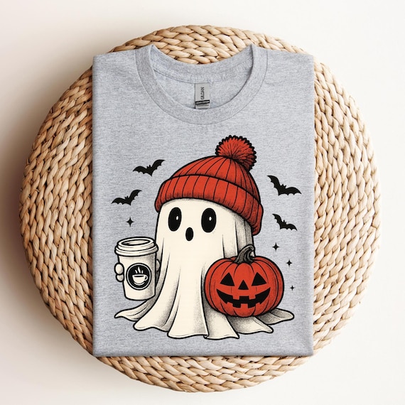 Cute Coffee Drink Ghost Shirt, Coffee Lover Ghost Shirt, Halloween Ghost Shirt, Pumpkin Coffee Shirt, Coffee Lover Gift, D358