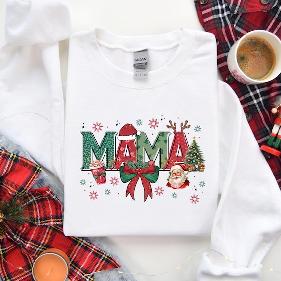 Christmas Mama Shirt, Coquette Xmas T-Shirt, Santa Hat Tee, Xmas Coquette Tee, Mama Santa Shirt, Xmas Mama Bow Tee, Cute Mom Shirts, D021