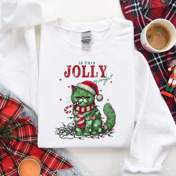 Cat Christmas Shirt, Is This Jolly Enough? Tee, Christmas Sweatshirt, Christmas Matching Tee, Cat Lover Xmas Tee, Merry Christmas Tee, D129