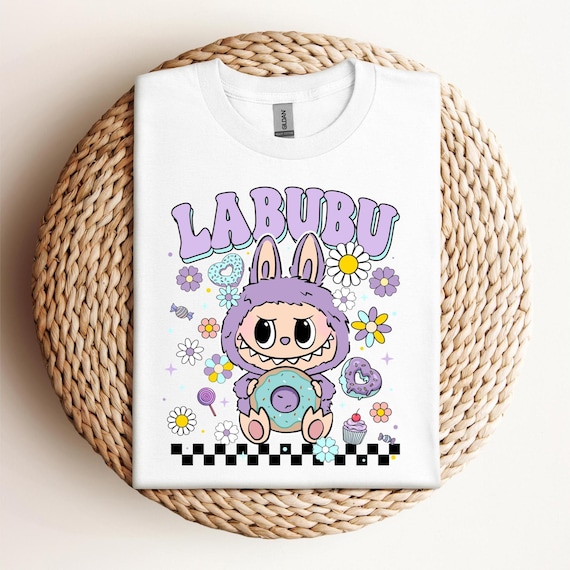 Labubu Floral Donut Shirt, Pastel Cartoon Character T-Shirt, Kawaii Aesthetic Tee, Cute Labubu Graphic Sweatshirt, D250