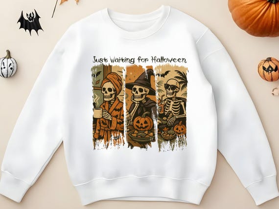 Just Waiting for Halloween Tee, Halloween Tee, Funny Halloween Shirt, Skeleton Halloween, Skeleton Dancing Shirt, Tis The Season Tee, D283