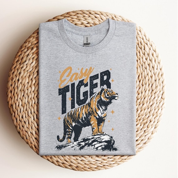 Easy Tiger T-Shirt, Vintage Distressed Tiger Shirt, Oversized Retro Tiger Tee, Trendy Grunge Indie Boho Shirt, Graphic Tee, D492
