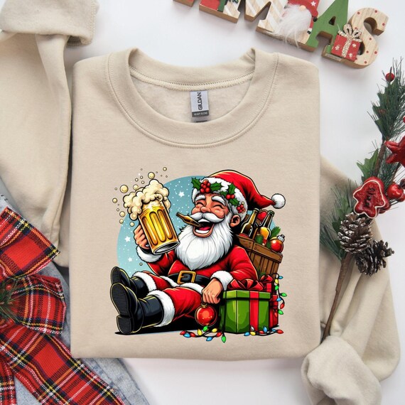 Santa Beer Tshirt, Christmas Beer Tee, Christmas Party, Christmas Drinking Tee, Family Christmas Gifts, Reindeer Drinking Graphic Tees,D080