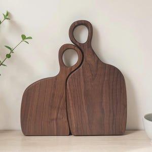 Walnut Wood Cutting Board Set: Sculptural Cheese Boards with Handles – Wedding Gift, Anniversary or Housewarming Present