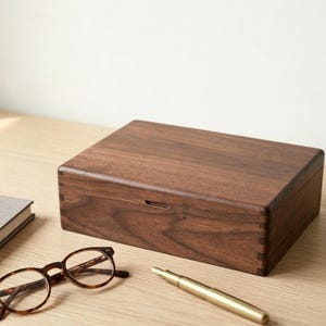 Walnuss Aufbewahrungsbox mit Deckel - Massivholz Organizer für Briefe, Fotos & Schreibtischaufbewahrung, Minimale Holzkiste, Wohnkultur