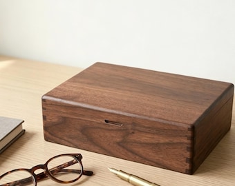 Walnut Storage Box with Lid – Solid Wood Organizer for Letters, Photos & Desk Storage, Minimal Wooden Box, Home Decor