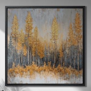 Impresión en lienzo enmarcada con bosque otoñal, paisaje abstracto, arte de lienzo de lujo, pintura de naturaleza serena, impresión, decoración de árbol de otoño, idea de regalo lista para colgar