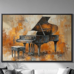 Classical Musical Instrument Framed Canvas Print Grand Piano Luxury Canvas Art Old Charm Painting Print Music Room Decor Ready to Hang