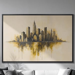 Urban Skyline Framed Canvas Print Abstract Panoramic City Luxury Canvas Art Modern New York Painting Print Cityscape Decor Ready to Hang