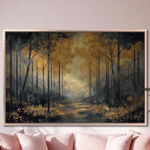 Impresión en lienzo enmarcada de un sereno bosque otoñal, paisaje salvaje, arte de lienzo de lujo, pintura de árboles otoñales, decoración rústica de la naturaleza, lista para colgar