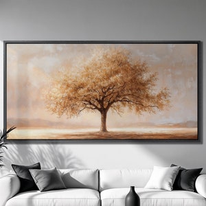 Impresión en lienzo enmarcada de árbol de roble otoñal, arte de lienzo de lujo con follaje botánico, pintura inspirada en la naturaleza, decoración de pared de temporada, lista para colgar